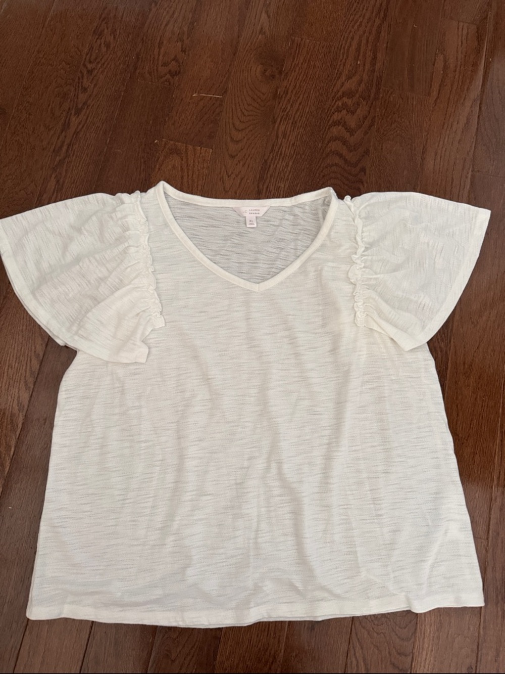 LC Lauren Conrad semi sheer ruffle sleeve short sleeve top -XL